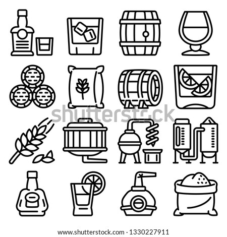 Bourbon barrel distillery vector icon set. Outline illustration of bourbon barrel distillery vector icon for web design isolated on white background