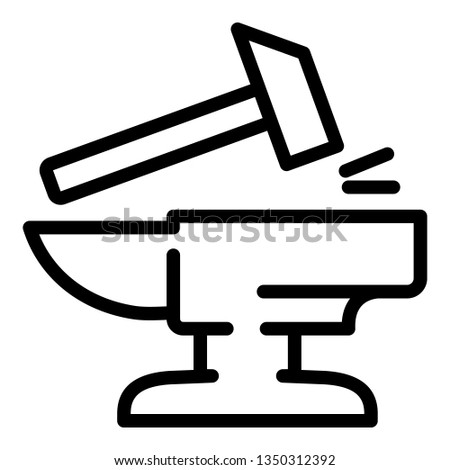 Hammer on anvil icon. Outline hammer on anvil vector icon for web design isolated on white background