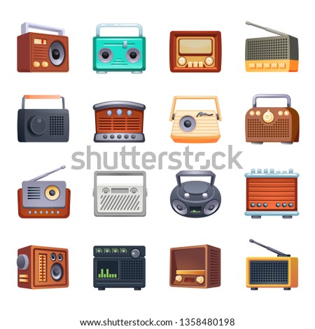 Radio icons set. Cartoon set of radio vector icons for web design