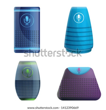 Smart speaker icons set. Cartoon set of smart speaker vector icons for web design