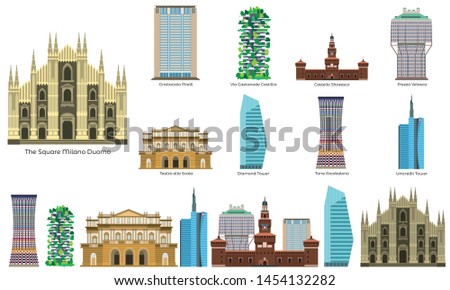 Milan icons set. Flat set of milan vector icons for web design