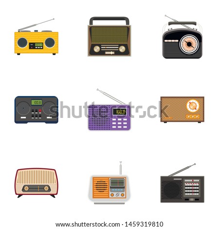 Radio icon set. Flat set of 9 radio vector icons for web design isolated on white background
