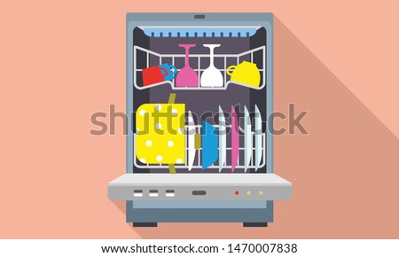 Dishwashing machine vector icon. Flat illustration of dishwashing machine vector icon for any web design