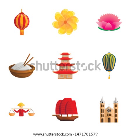 Vietnam travel icon set. Cartoon set of 9 vietnam travel vector icons for web design isolated on white background