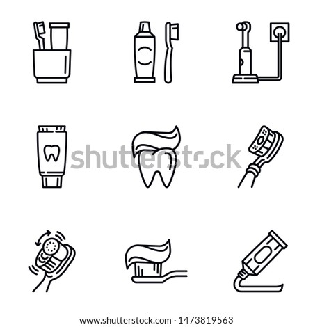 Paste tooth icon set. Outline set of 9 paste tooth icon vector for web design isolated on white background