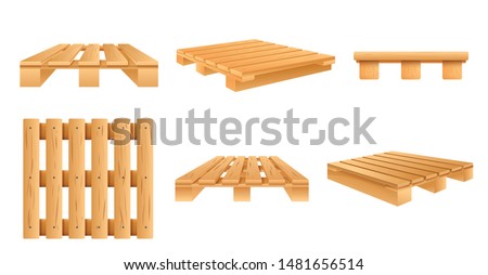 Wood pallet icons set. Cartoon set of wood pallet vector icons for web design