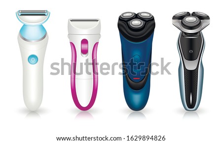 Shaver icons set. Realistic set of shaver vector icons for web design isolated on white background