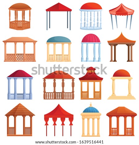 Gazebo icons set. Cartoon set of gazebo vector icons for web design