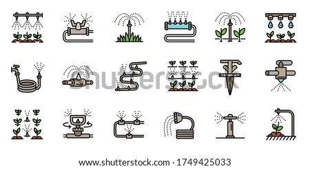 Irrigation system icons set. Outline set of irrigation system vector icons for web design isolated on white background