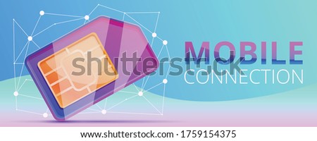 Sim card mobile connection concept banner. Cartoon illustration of sim card mobile connection vector concept banner for web design