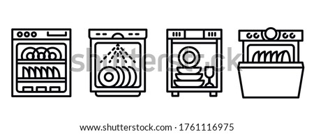 Dishwasher icons set. Outline set of dishwasher vector icons for web design isolated on white background