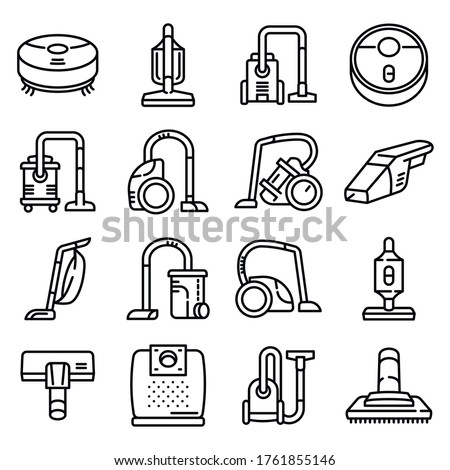 Vacuum cleaner icons set. Outline set of vacuum cleaner vector icons for web design isolated on white background