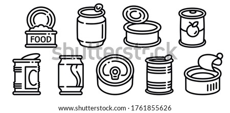 Tin can icons set. Outline set of tin can vector icons for web design isolated on white background Imagine de stoc © 