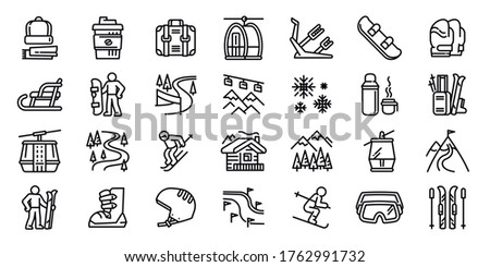 Ski resort icons set. Outline set of ski resort vector icons for web design isolated on white background