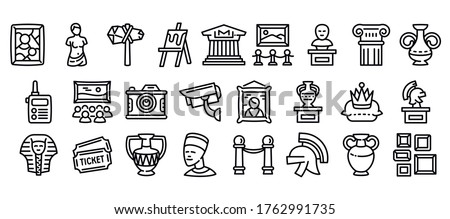 Museum icons set. Outline set of museum vector icons for web design isolated on white background