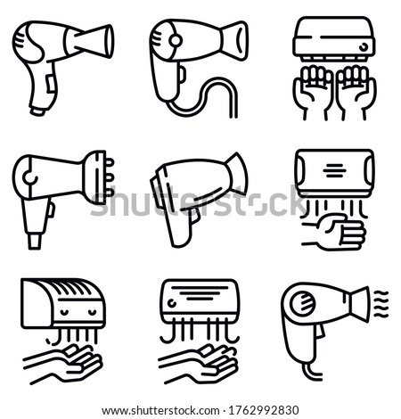 Dryer icons set. Outline set of dryer vector icons for web design isolated on white background