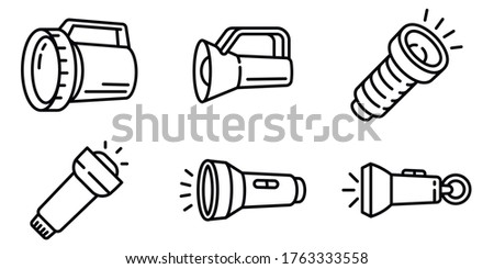 Flashlight icons set. Outline set of flashlight vector icons for web design isolated on white background
