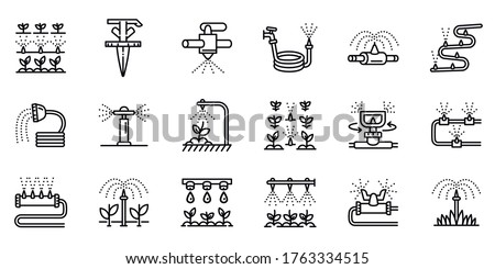 Irrigation system icons set. Outline set of irrigation system vector icons for web design isolated on white background