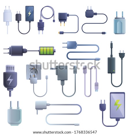 charger icons set. Cartoon set of charger vector icons for web design