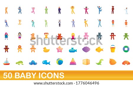 50 baby icons set. Cartoon illustration of 50 baby icons vector set isolated on white background