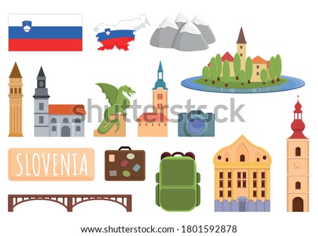 Slovenia icons set. Cartoon set of Slovenia vector icons for web design