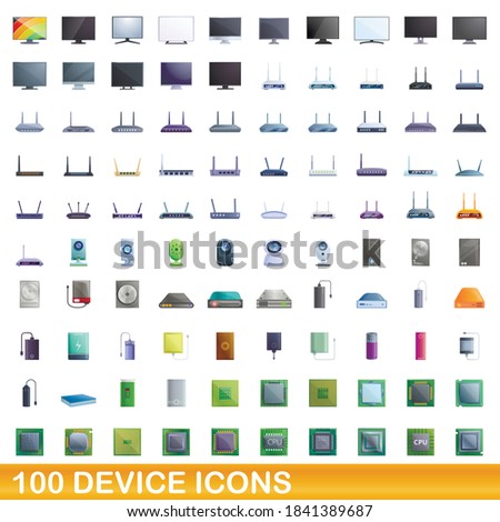 100 device icons set. Cartoon illustration of 100 device icons vector set isolated on white background