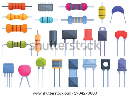 Resistor icons set. Cartoon set of resistor vector icons for web design