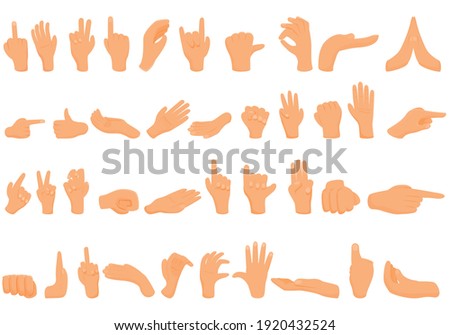 Hand gestures icons set. Cartoon set of hand gestures vector icons for web design