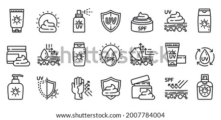 Cosmetic sun icons set. Outline set of cosmetic sun vector icons for web design isolated on white background