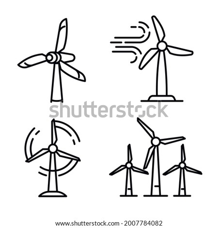 Wind turbine icons set. Outline set of wind turbine vector icons for web design isolated on white background