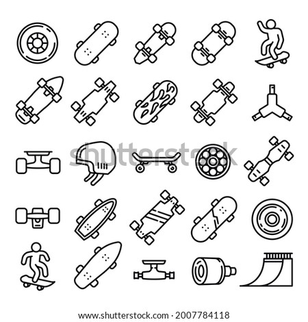 Skateboard icons set. Outline set of skateboard vector icons for web design isolated on white background Stock foto © 