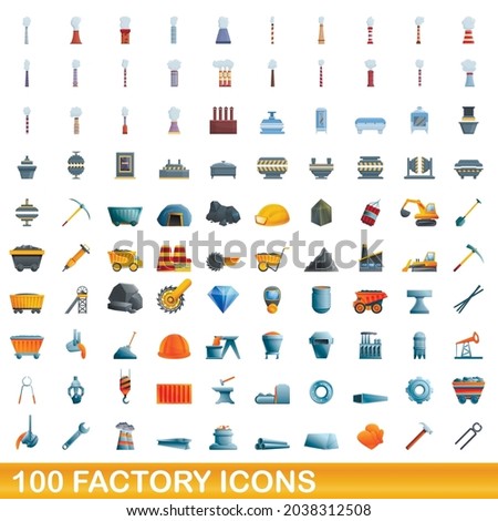 100 factory icons set. Cartoon illustration of 100 factory icons vector set isolated on white background