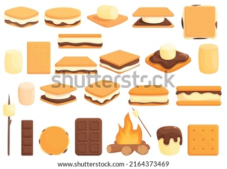 Smore icons set cartoon vector. American bakery. Camp chocolate