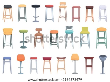 Bar stool icons set cartoon vector. Chair bench. Club furniture