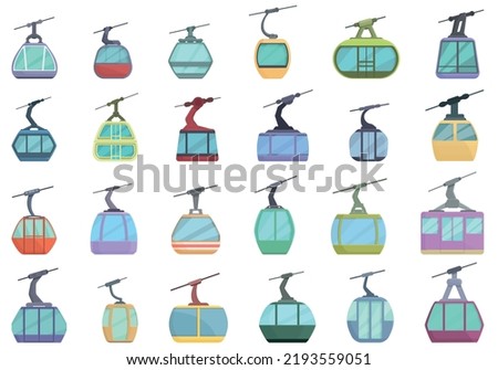 Ski lift icons set cartoon vector. Resort slope. Winter activity