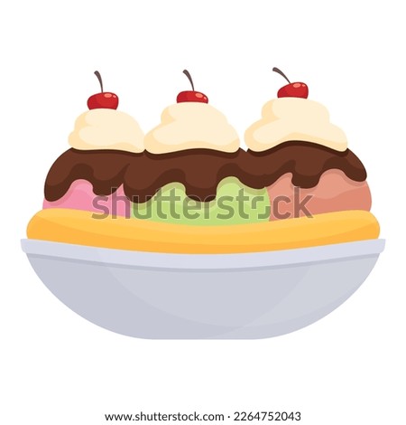 Cherry banana split icon cartoon vector. Cream food. Vanilla dessert