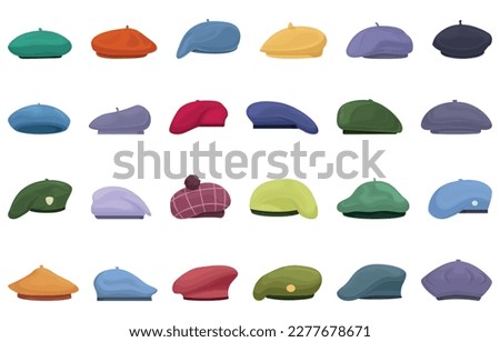 Beret icons set cartoon vector. French hat. Painter wool