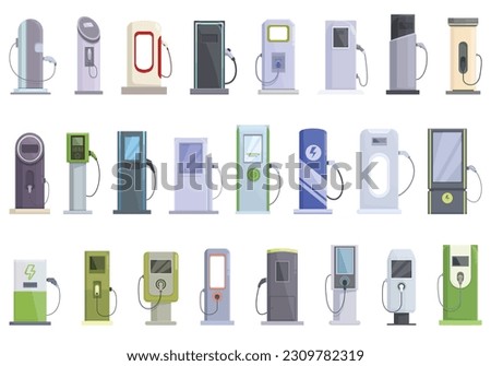 Car charger icons set cartoon vector. Ev electric. Modes charger