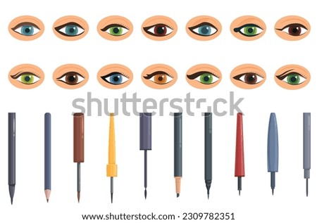 Eyeliner icons set cartoon vector. Makeup arrow. Eye shape