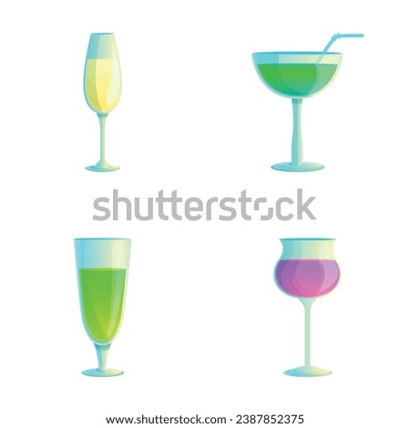 Alcoholic drink icons set cartoon vector. Various colorful cocktail. Summer holiday and beach party concept
