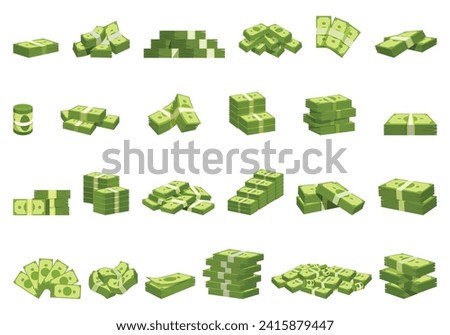 Money bundle icons set cartoon vector. Dollar stack. Cash bunch