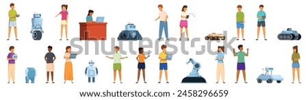 Kid robot class icons set cartoon vector. Engineering data. Device android