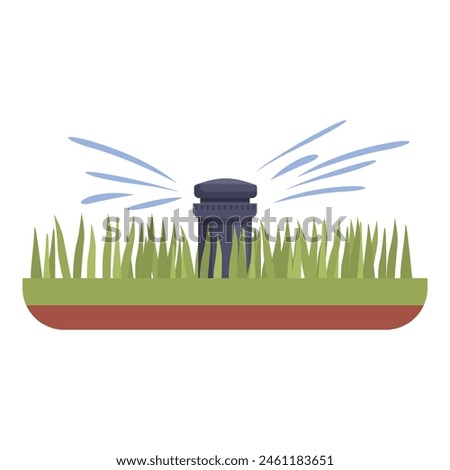 Garden sprinkler system icon cartoon vector. Farm irrigation. Green grass watering