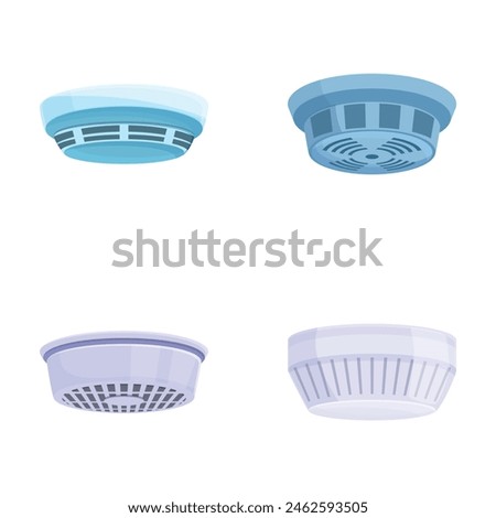 Smoke detector icons set cartoon vector. Smoke control system. Fire safety concept