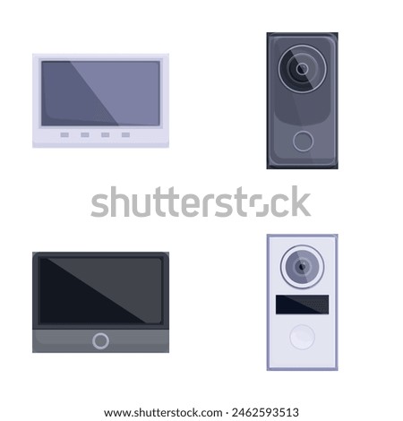 Intercom icons set cartoon vector. Video audio door phone entry system. Entrance security device