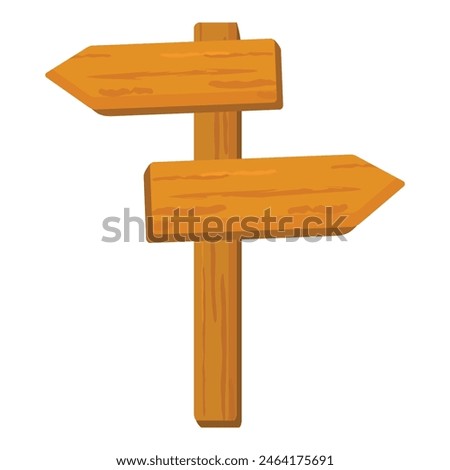 Cartoon wooden directional signpost with blank wood board and arrows for navigation and pathfinding illustration