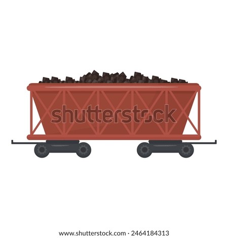 Flat design vector of a red coal mine cart filled with coal, isolated on a white background