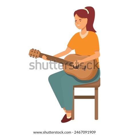 Girl on stool playing guitar icon cartoon vector. New lesson. Modern audio