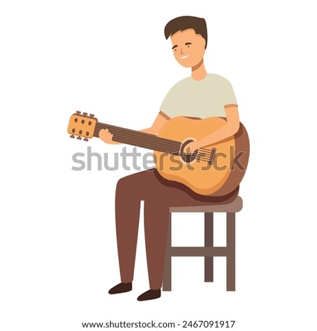 Guitarist person on chair icon cartoon vector. New lesson. Event string