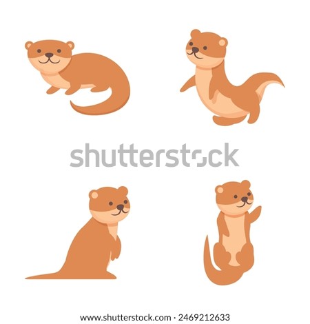 Weasel icons set cartoon vector. Mink ferret character. Cute animal